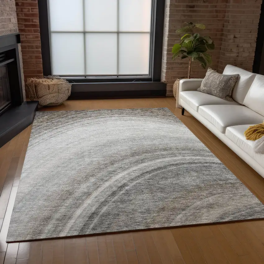 Gray Abstract Washable Non Skid Indoor Outdoor Area Rug Photo 8