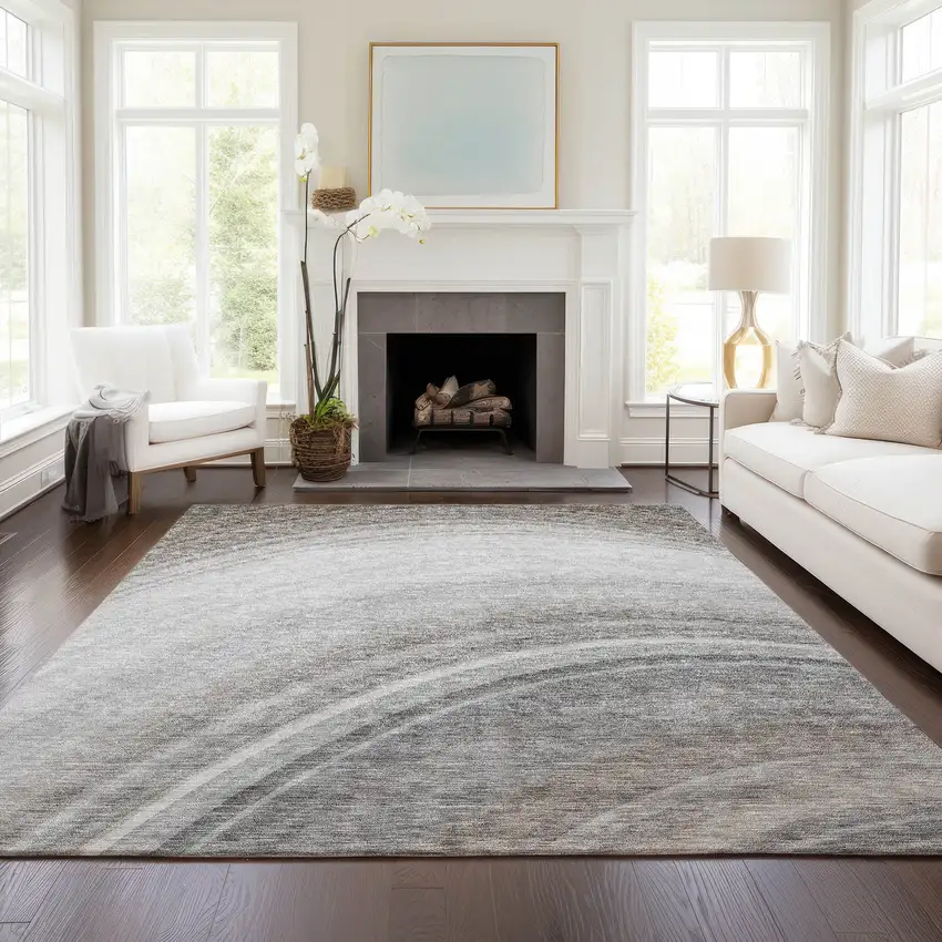 Gray Abstract Washable Non Skid Indoor Outdoor Area Rug Photo 7