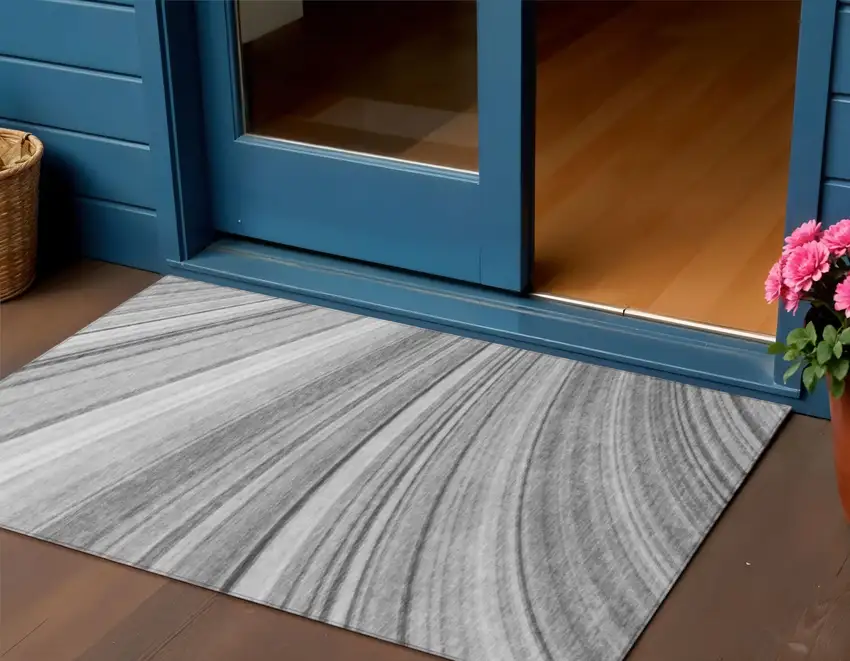 Gray Abstract Washable Non Skid Indoor Outdoor Area Rug Photo 1