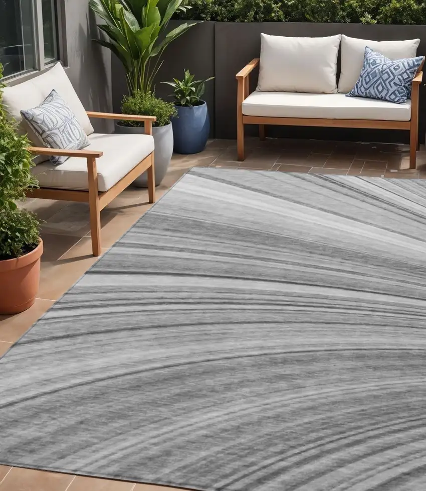 Gray Abstract Washable Non Skid Indoor Outdoor Area Rug Photo 1