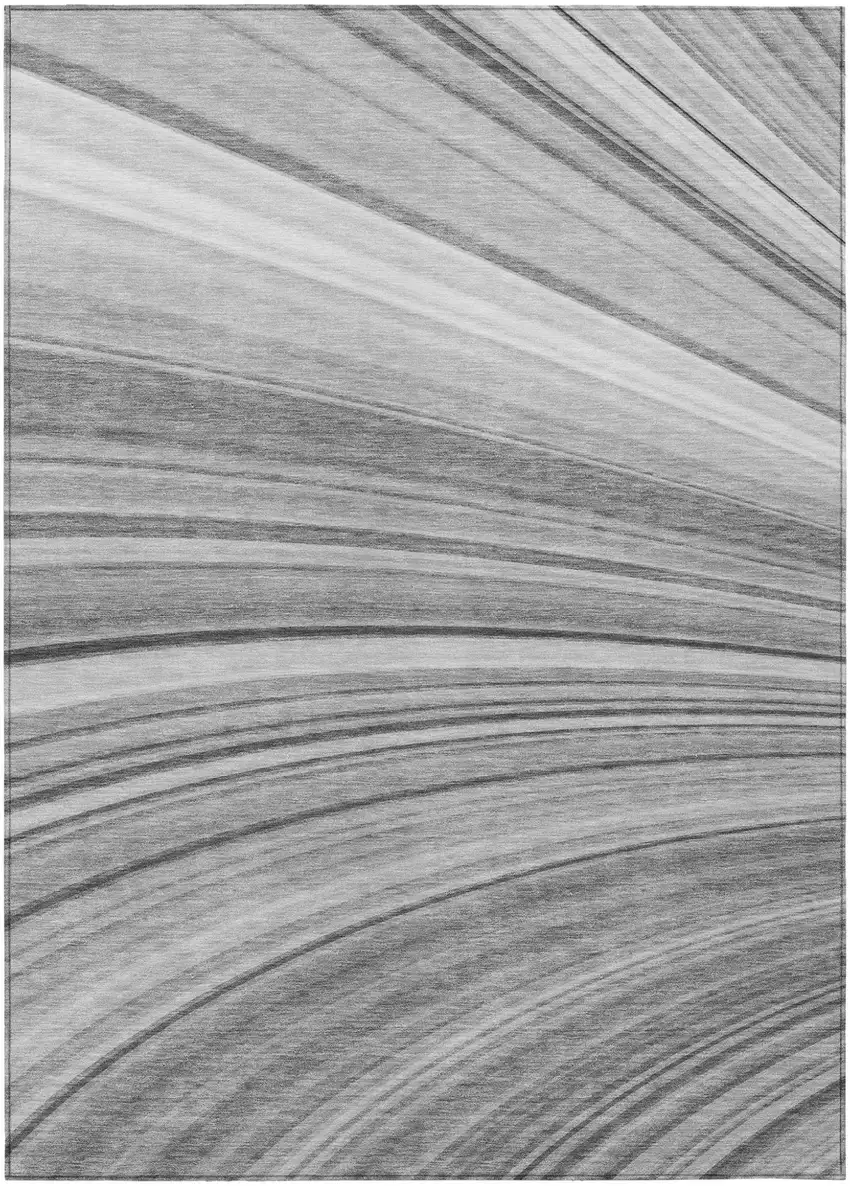 Gray Abstract Washable Non Skid Indoor Outdoor Area Rug Photo 2