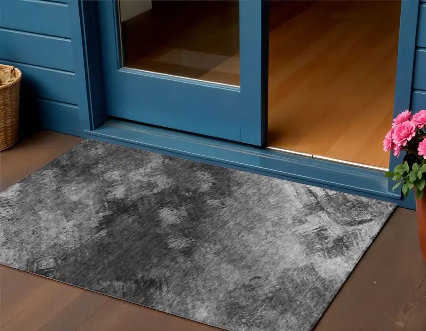 Gray Abstract Washable Non Skid Indoor Outdoor Area Rug Photo 1