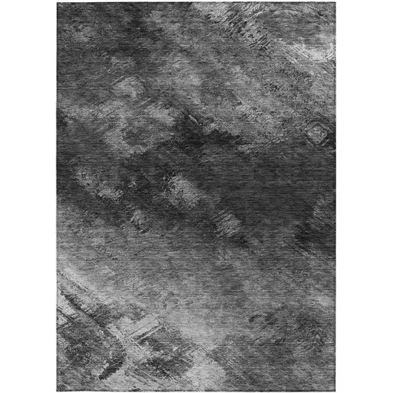 Gray Charcoal And Silver Abstract Washable Indoor Outdoor Area Rug Photo 6