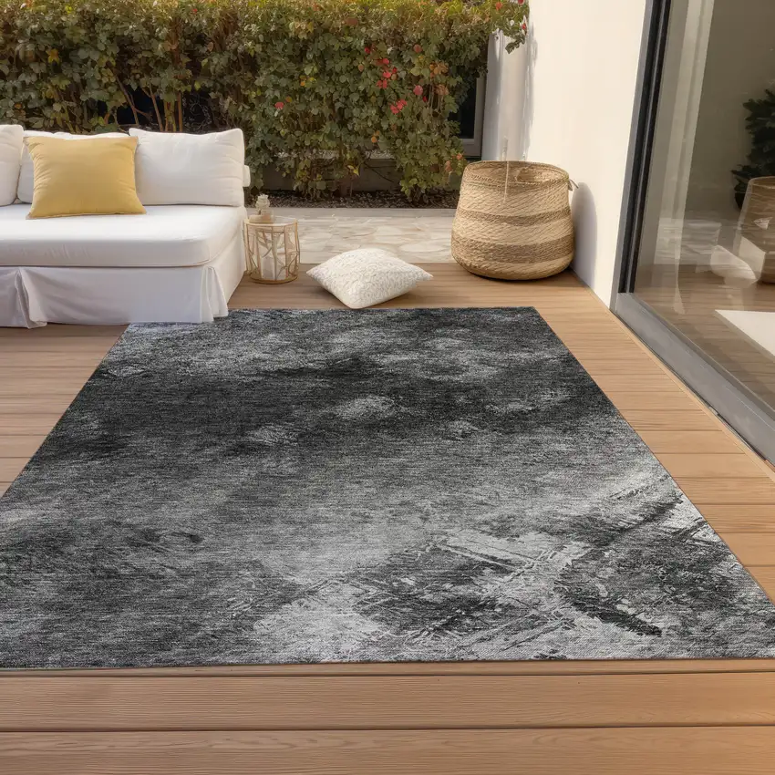Gray Charcoal And Silver Abstract Washable Indoor Outdoor Area Rug Photo 8