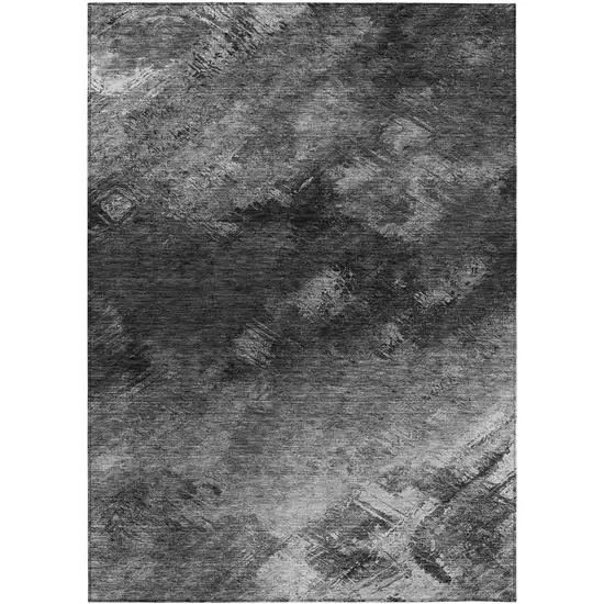 Gray Charcoal And Silver Abstract Washable Indoor Outdoor Area Rug Photo 2