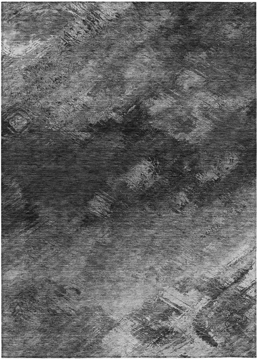 Gray Charcoal And Silver Abstract Washable Indoor Outdoor Area Rug Photo 2