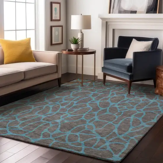Gray And Aqua Geometric Washable Area Rug With UV Protection Photo 4