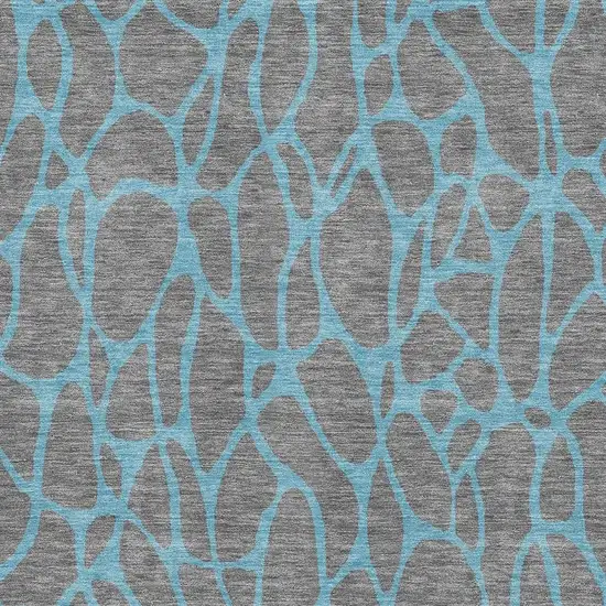 Gray And Aqua Geometric Washable Area Rug With UV Protection Photo 2