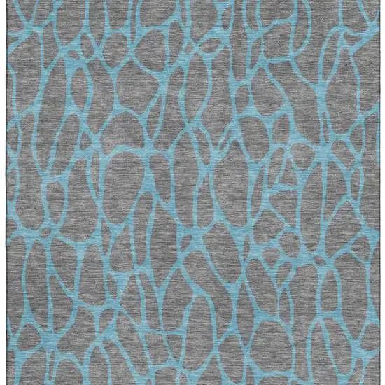 Gray And Aqua Geometric Washable Area Rug With UV Protection Photo 3