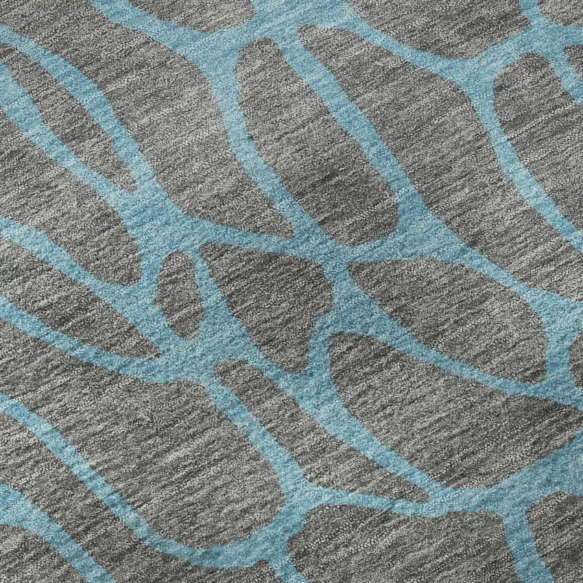 Gray And Aqua Geometric Washable Area Rug With UV Protection Photo 9