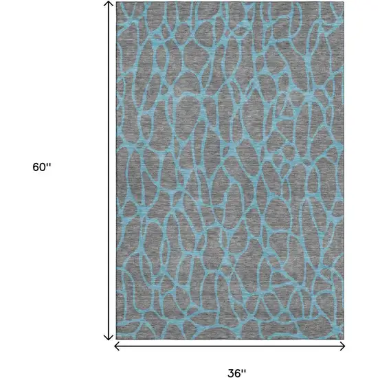 Gray And Aqua Geometric Washable Area Rug With UV Protection Photo 8