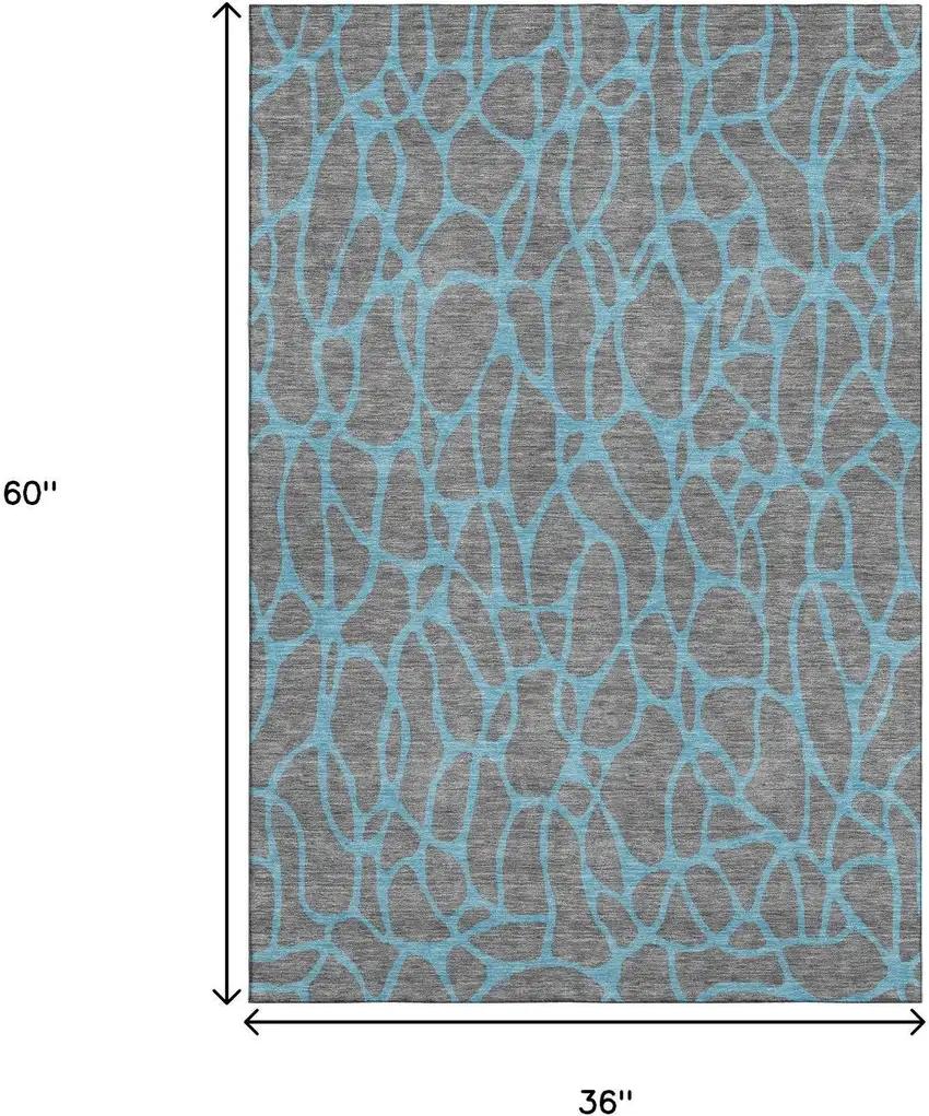 Gray And Aqua Geometric Washable Area Rug With UV Protection Photo 8