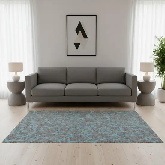 Gray And Aqua Geometric Washable Area Rug With UV Protection Photo 2