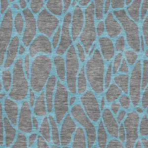 Photo of Gray And Aqua Geometric Washable Area Rug With UV Protection