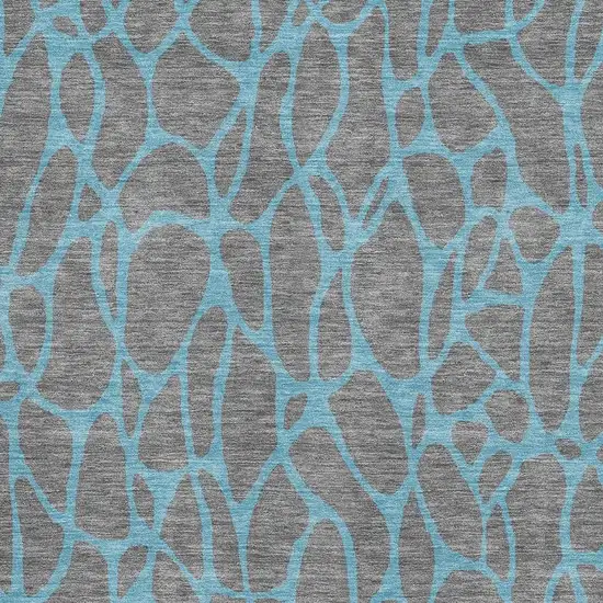 Gray And Aqua Geometric Washable Area Rug With UV Protection Photo 2