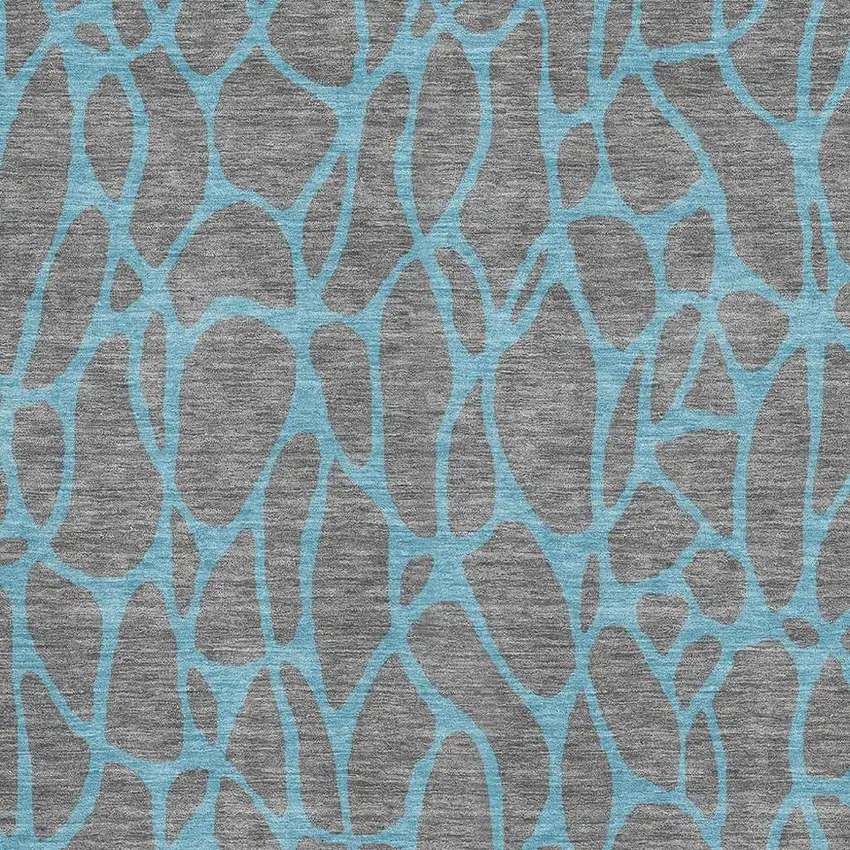 Gray And Aqua Geometric Washable Area Rug With UV Protection Photo 2