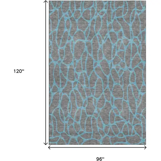 Gray And Aqua Geometric Washable Area Rug With UV Protection Photo 8