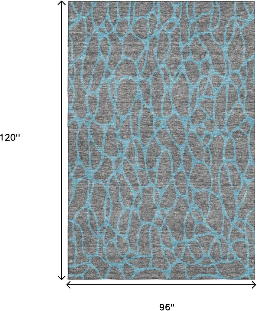 Gray And Aqua Geometric Washable Area Rug With UV Protection Photo 8