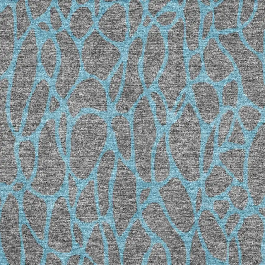 Gray And Aqua Geometric Washable Area Rug With UV Protection Photo 2