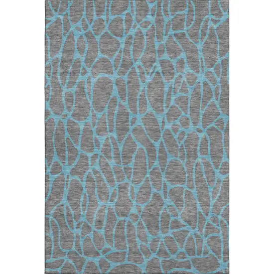 Gray And Aqua Geometric Washable Area Rug With UV Protection Photo 1