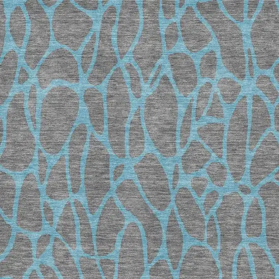 Gray And Aqua Geometric Washable Area Rug With UV Protection Photo 2