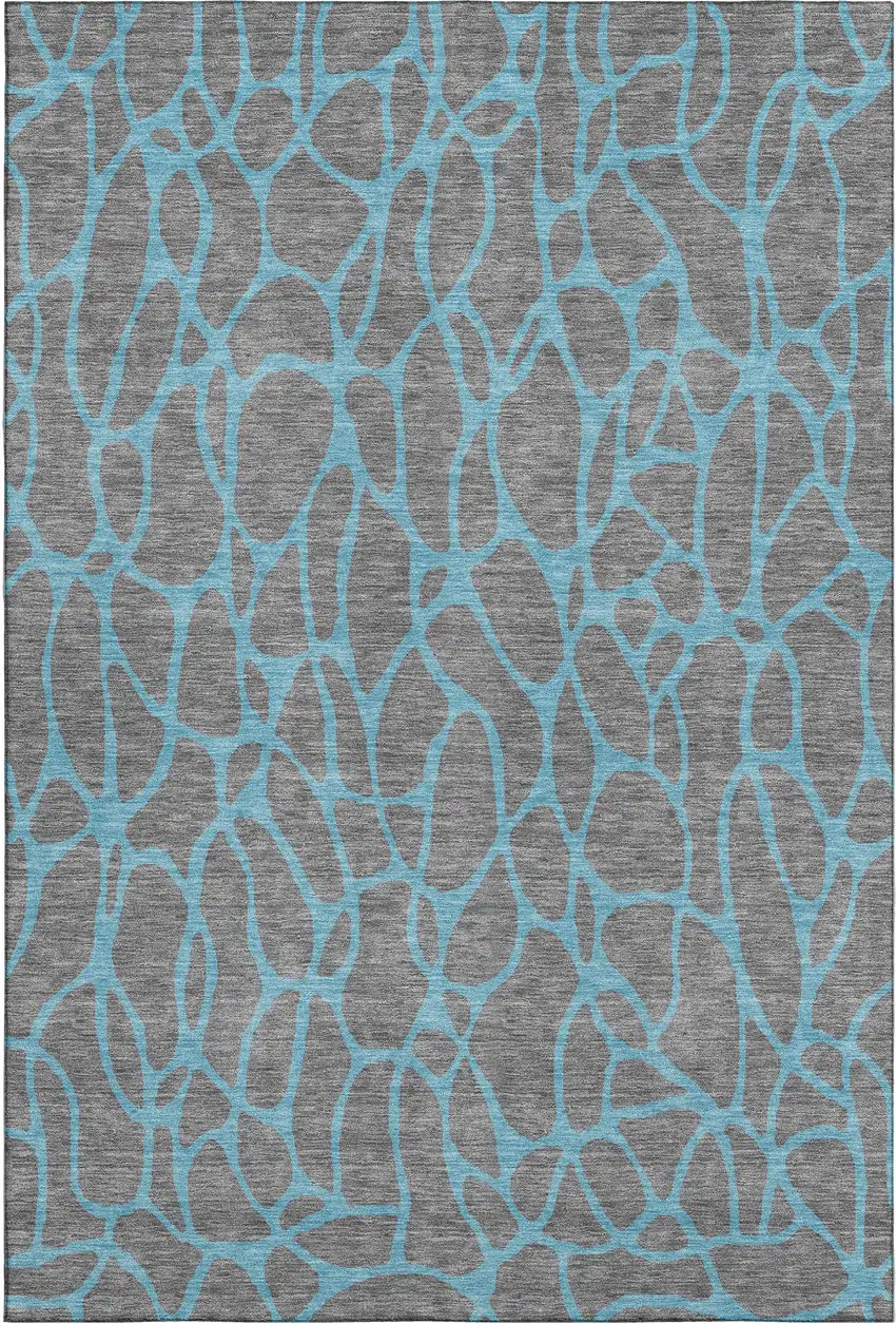 Gray And Aqua Geometric Washable Area Rug With UV Protection Photo 1