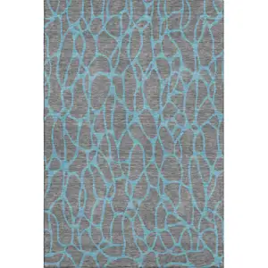 Photo of Gray And Aqua Geometric Washable Area Rug With UV Protection