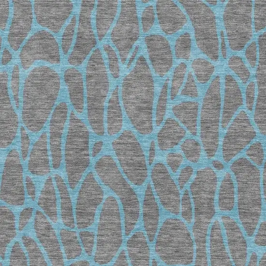 Gray And Aqua Geometric Washable Area Rug With UV Protection Photo 2