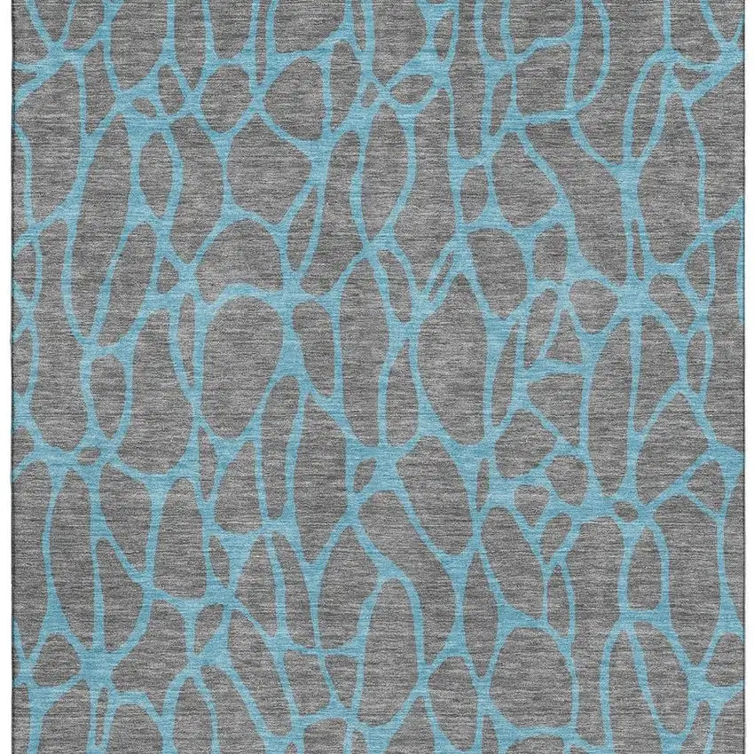Gray And Aqua Geometric Washable Area Rug With UV Protection Photo 3