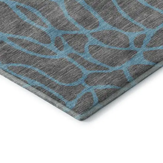 Gray And Aqua Geometric Washable Area Rug With UV Protection Photo 7