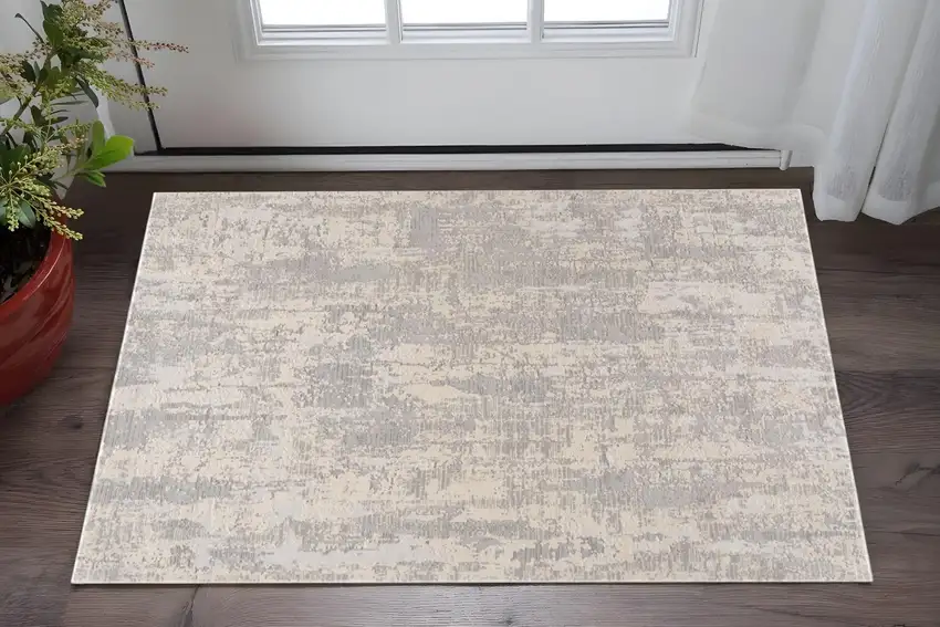 Gray And Beige Abstract Area Rug Photo 2