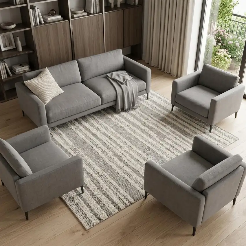 Gray And Beige Abstract Area Rug Photo 1