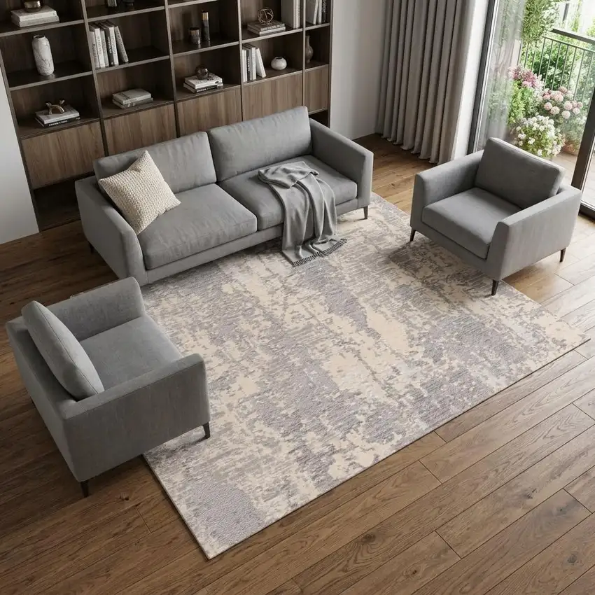 Gray And Beige Abstract Area Rug Photo 1