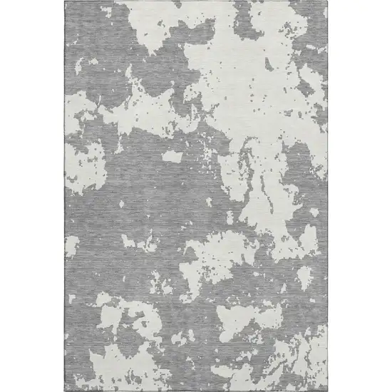 Gray And Beige Abstract Washable Area Rug With UV Protection Photo 1