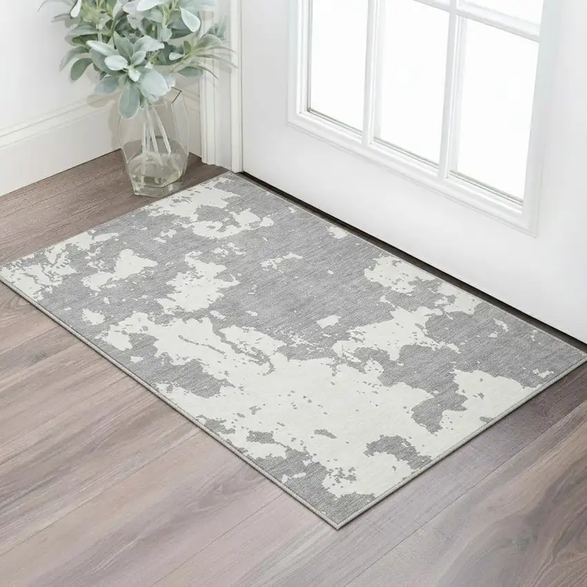 Gray And Beige Abstract Washable Area Rug With UV Protection Photo 2