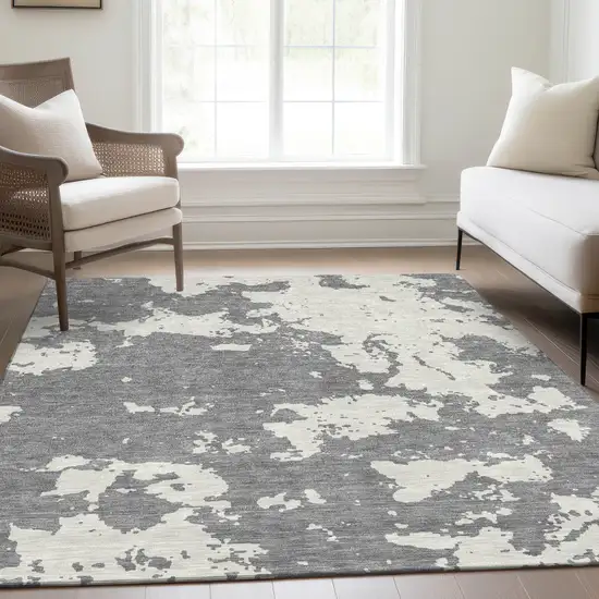 Gray And Beige Abstract Washable Area Rug With UV Protection Photo 6