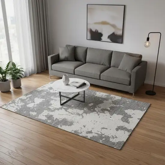 Gray And Beige Abstract Washable Area Rug With UV Protection Photo 2