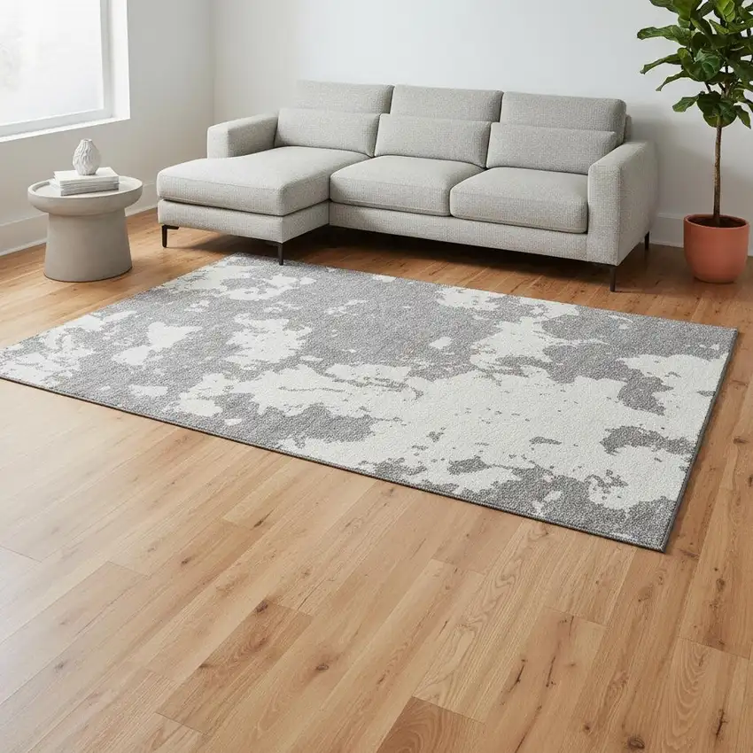 Gray And Beige Abstract Washable Area Rug With UV Protection Photo 2