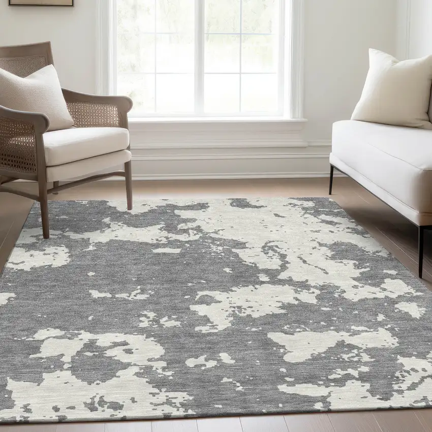 Gray And Beige Abstract Washable Area Rug With UV Protection Photo 6
