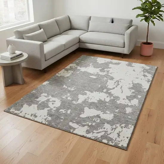 Gray And Beige Abstract Washable Area Rug With UV Protection Photo 2