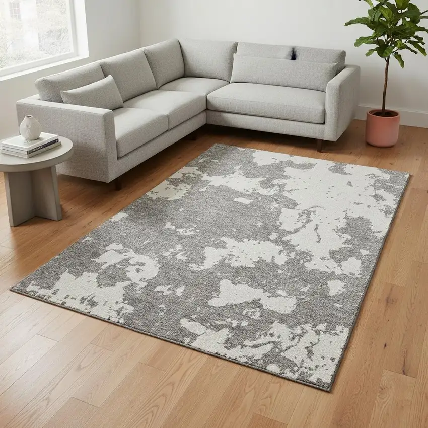 Gray And Beige Abstract Washable Area Rug With UV Protection Photo 2