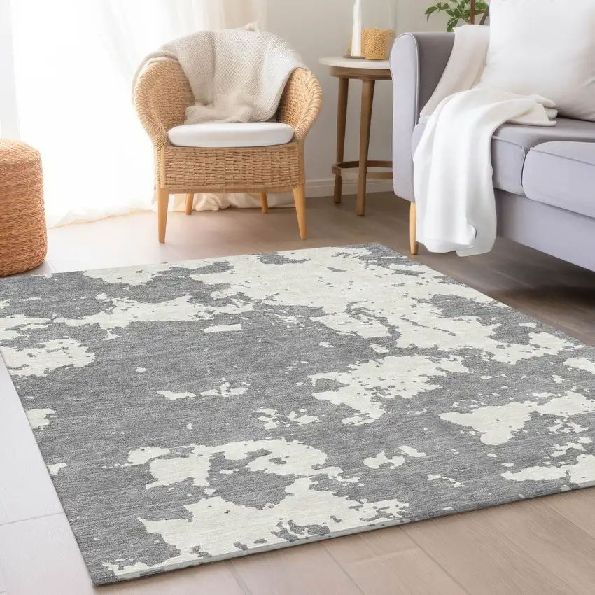 Gray And Beige Abstract Washable Area Rug With UV Protection Photo 5
