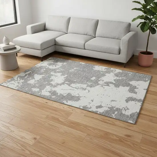 Gray And Beige Abstract Washable Area Rug With UV Protection Photo 2