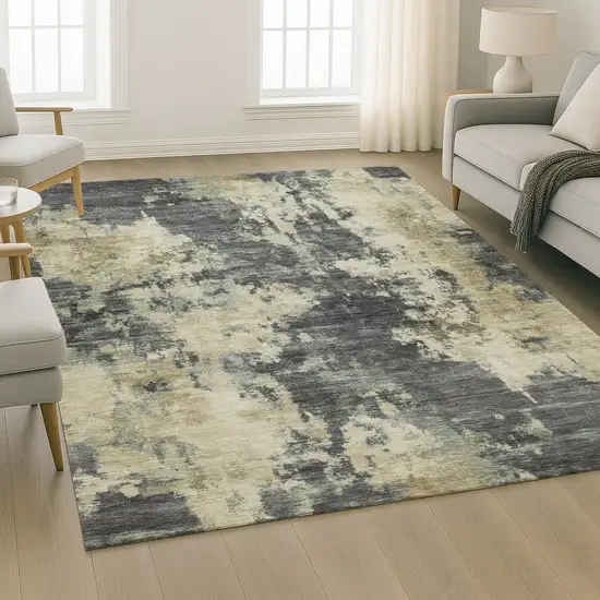 Gray And Beige Abstract Washable Area Rug With UV Protection Photo 6