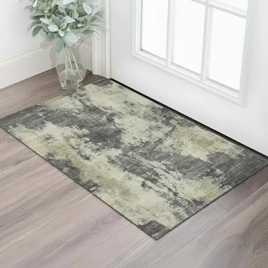 Gray And Beige Abstract Washable Area Rug With UV Protection Photo 2