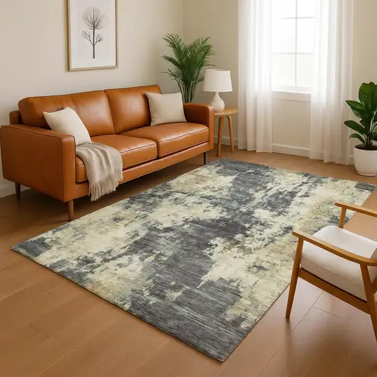 Gray And Beige Abstract Washable Area Rug With UV Protection Photo 5