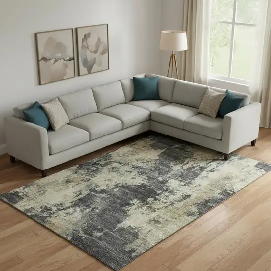 Gray And Beige Abstract Washable Area Rug With UV Protection Photo 2