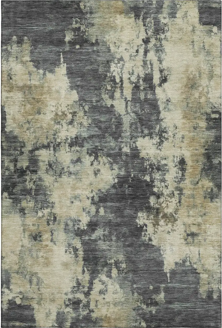 Gray And Beige Abstract Washable Area Rug With UV Protection Photo 2