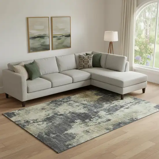 Gray And Beige Abstract Washable Area Rug With UV Protection Photo 2