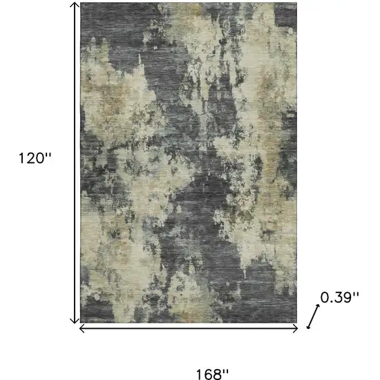 Gray And Beige Abstract Washable Area Rug With UV Protection Photo 9